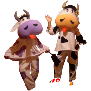 2 mascottes de vaches qui tirent la langue - MASFR032445 - Mascottes Vache