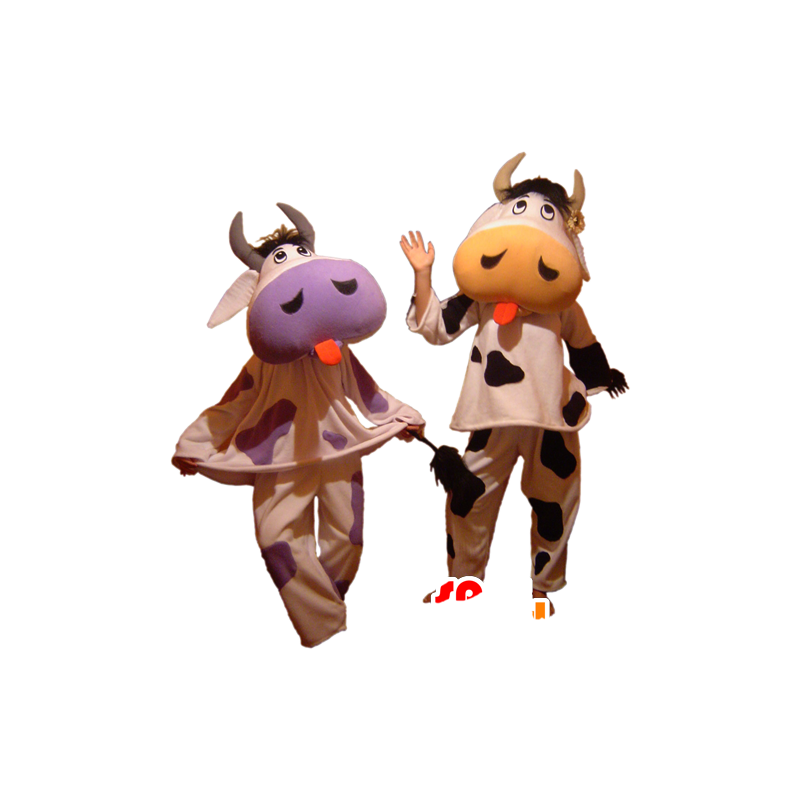 2 mascots Kühe ihre Zungen - MASFR032445 - Maskottchen Kuh