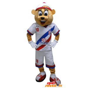 Mascotte beige beer in sportkleding. Mascotte van Teddy - MASFR032449 - sporten mascotte