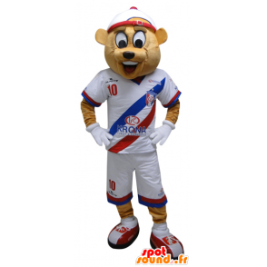 La mascota del oso de color beige en ropa deportiva. mascota de peluche - MASFR032449 - Mascota de deportes