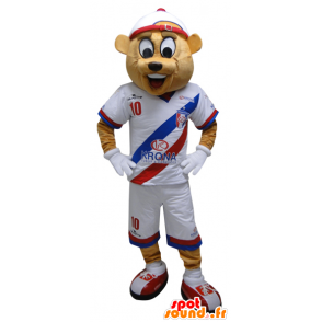 Mascot beige bear in sportswear. Teddy mascot - MASFR032449 - Sports mascot