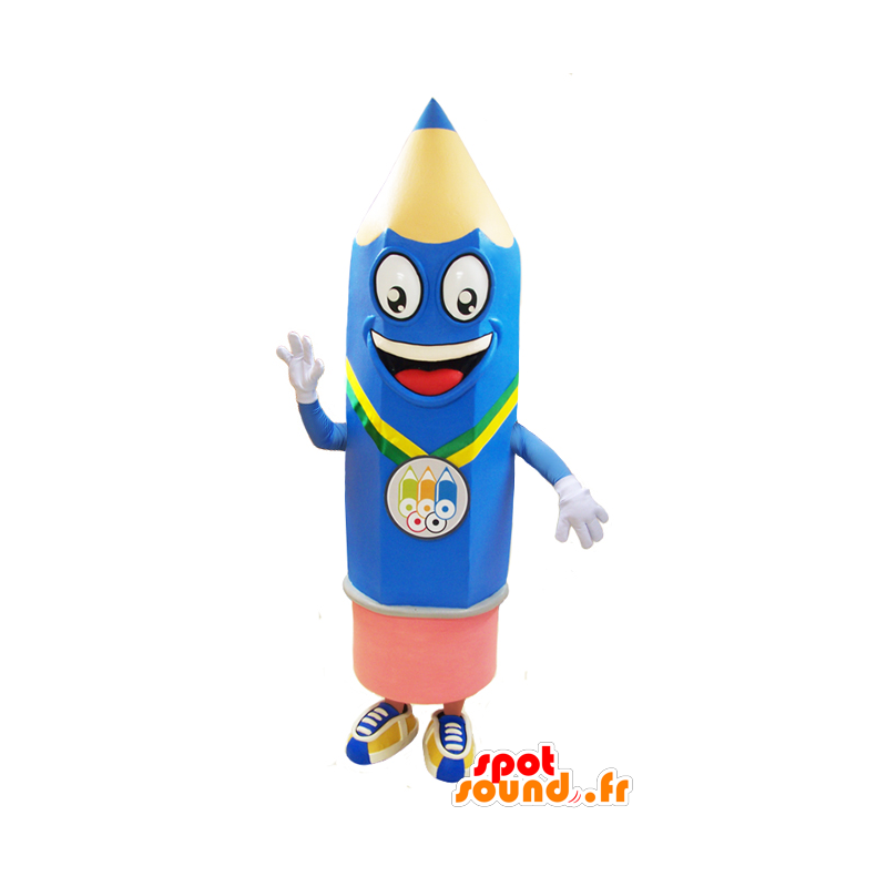 Mascot blue and pink pencil, giant, cheerful - MASFR032452 - Mascots pencil