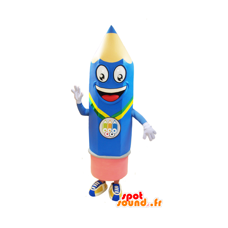 Mascotte de crayon bleu et rose, géant, très souriant - MASFR032452 - Mascottes Crayon