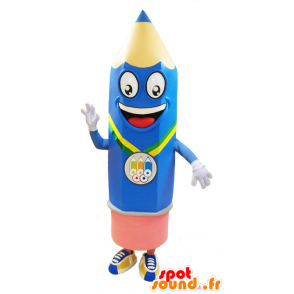 Azul mascote e lápis rosa, gigante, alegre - MASFR032452 - mascotes Pencil