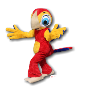 Mascot papagaio vermelho e amarelo com belos olhos azuis - MASFR032453 - mascotes papagaios