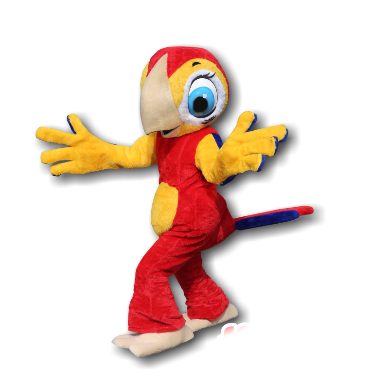 Mascot papagaio vermelho e amarelo com belos olhos azuis - MASFR032453 - mascotes papagaios