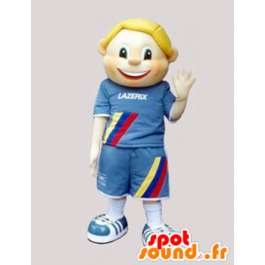 Loiro Mascot criança vestida de azul - MASFR032455 - mascotes criança