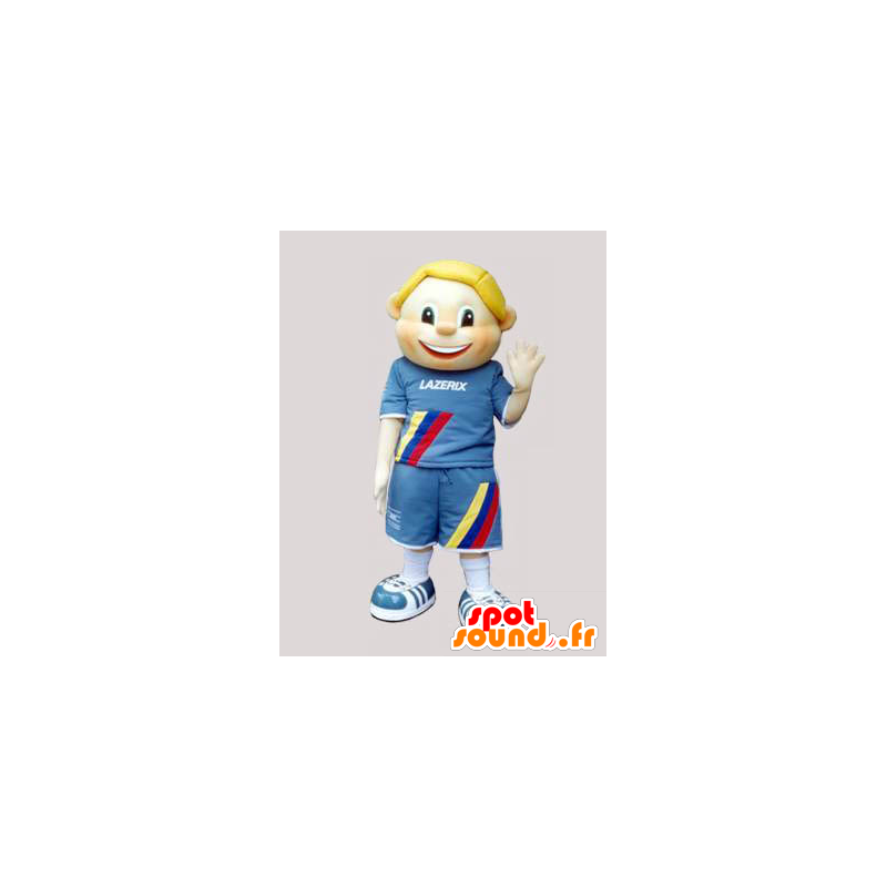 Loiro Mascot criança vestida de azul - MASFR032455 - mascotes criança