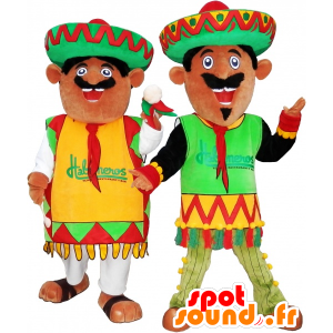 2 mascotes mexicanos vestidas em equipamentos tradicionais - MASFR032456 - Mascotes humanos
