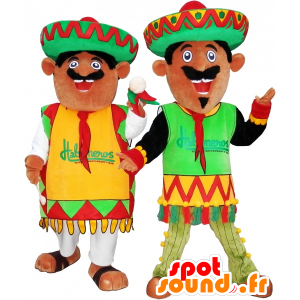 2 Mexicanen mascottes gekleed in traditionele outfits - MASFR032456 - Human Mascottes