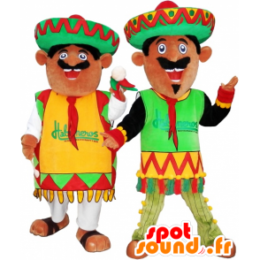 2 mascottes de Mexicains habillés en tenues traditionnelles - MASFR032456 - Mascottes Humaines