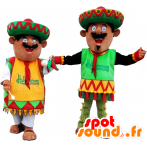 2 Mexicanen mascottes gekleed in traditionele outfits - MASFR032456 - Human Mascottes
