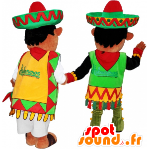 2 meksikanere maskoter kledd i tradisjonelle drakter - MASFR032456 - menneskelige Maskoter