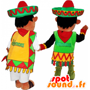 2 Mexicanen mascottes gekleed in traditionele outfits - MASFR032456 - Human Mascottes