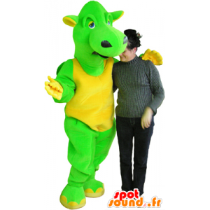 Groen en geel draak mascotte, reus en grappige - MASFR032457 - Dragon Mascot