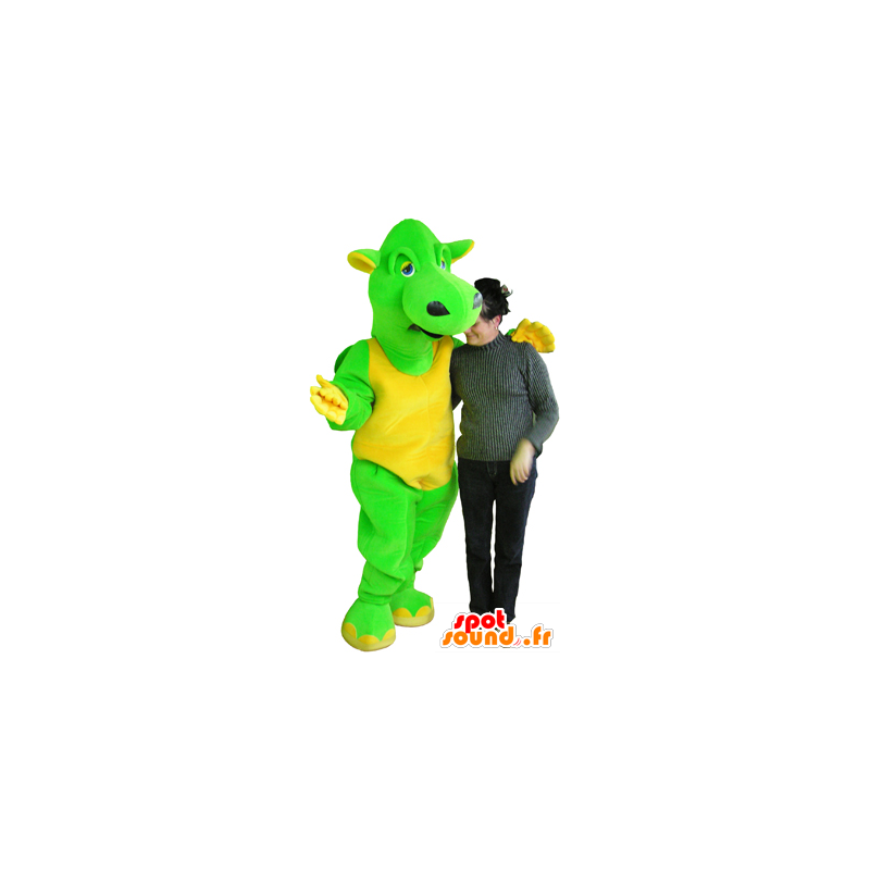 Green and yellow dragon mascot, giant and funny - MASFR032457 - Dragon mascot