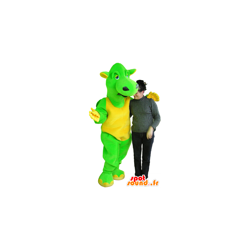 Zielony i żółty smok maskotka, gigant i zabawny - MASFR032457 - smok Mascot