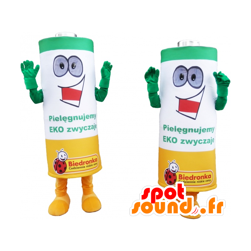 Mascottes batterijen groen, geel en wit - MASFR032458 - mascottes objecten