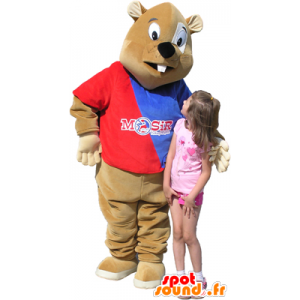 Brązowy bóbr maskotka z niebieskim i czerwonym swetrze - MASFR032459 - Beaver Mascot