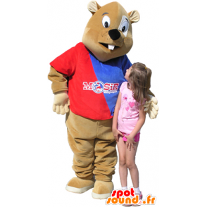 Brązowy bóbr maskotka z niebieskim i czerwonym swetrze - MASFR032459 - Beaver Mascot