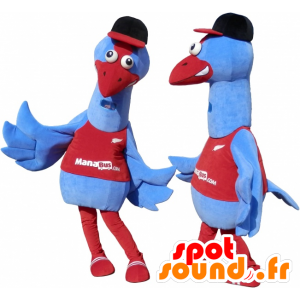 2 Maskottchen der blauen und roten Vögel. 2 Strauße - MASFR032460 - Maskottchen der Vögel