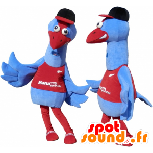 2 maskotteja sinistä ja punaista lintuja. 2 strutsit - MASFR032460 - maskotti lintuja