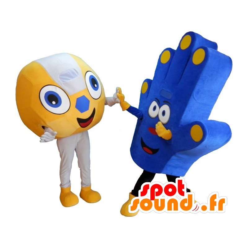 2 mascottes van de fans, een ballon en een hand support - MASFR032461 - sporten mascotte