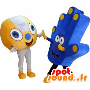 2 mascotte di fan, una palla e una mano di sostegno - MASFR032461 - Mascotte sport