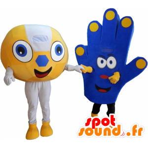 2 Maskottchen von Fans, einen Ball und eine Hand von Unterstützung - MASFR032461 - Sport-Maskottchen