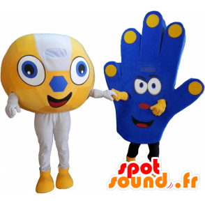 2 mascotes de fãs, um balão e um suporte de mão - MASFR032461 - mascote esportes