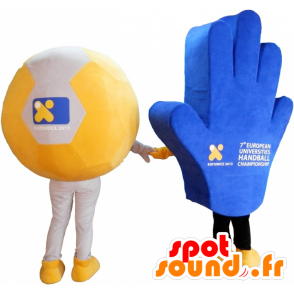 2 maskoti fanoušků, balón a podpora hand - MASFR032461 - sportovní maskot