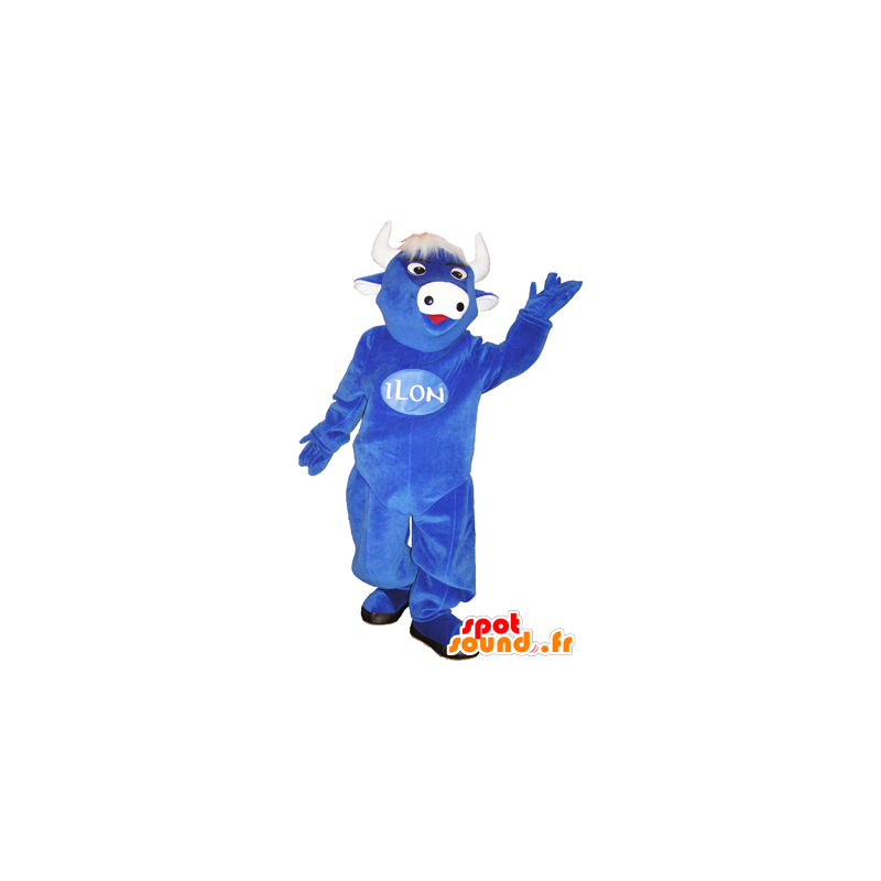 Blaue Kuh-Maskottchen mit weißen Haaren und Hörner - MASFR032462 - Maskottchen Kuh