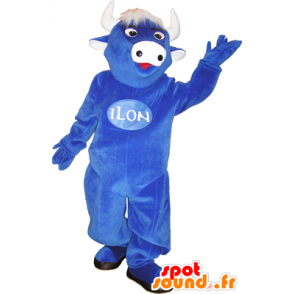 Mascotte de vache bleue avec des poils et des cornes blancs - MASFR032462 - Mascottes Vache