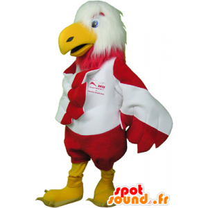 Maskottchen Adler weiß und rot, behaart und sehr lustig - MASFR032463 - Maskottchen der Vögel