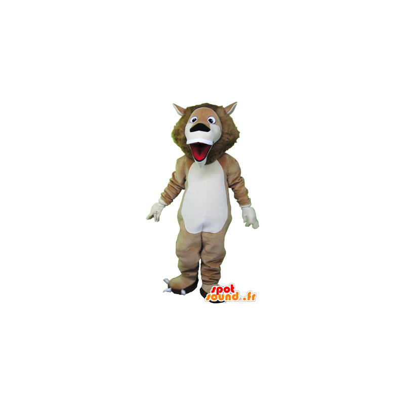 Beige Löwe Maskottchen und sehr lustig weiß - MASFR032466 - Löwen-Maskottchen