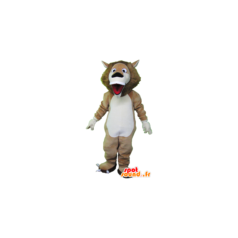 Mascotte de lion beige et blanc très rigolo - MASFR032466 - Mascottes Lion