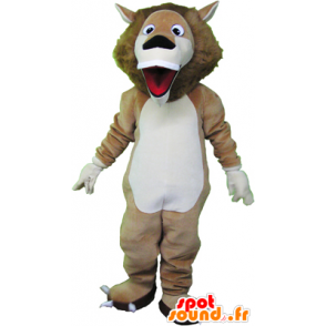 Beige lion mascot and very funny white - MASFR032466 - Lion mascots