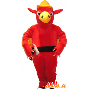 Mascotte d'oiseau, de vautour rouge en tenue de bricoleur - MASFR032467 - Mascotte d'oiseaux