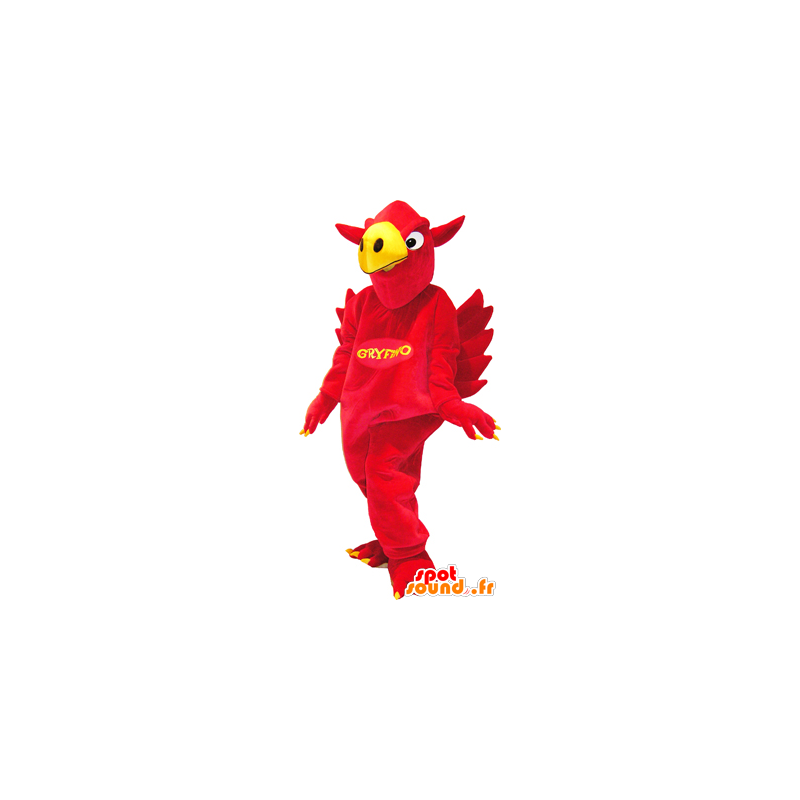 Mascot grifone rosso e giallo con le ali nella parte posteriore - MASFR032468 - Mascotte animale mancante