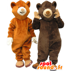2 mascottes d'ours, un ours brun et un ours marron - MASFR032469 - Mascotte d'ours