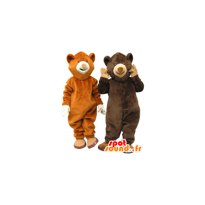 2 Bear mascots, a brown bear and a brown bear - MASFR032469 - Bear mascot