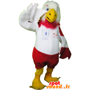 Mascot of red and white eagle in sportswear - MASFR032471 - Sports mascot