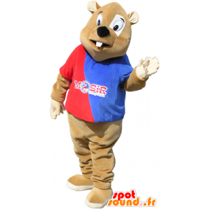 Hnědý bobr maskot outfit s červenou a modrou - MASFR032472 - Beaver Maskot