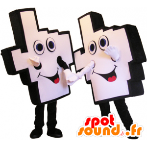 2 maskotar av vita och svarta supportrar - Spotsound maskot