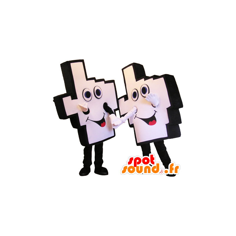 2 mascottes de mains de supporters blanches et noires - MASFR032473 - Mascotte sportives