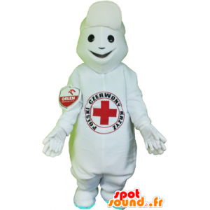 Mascotte de bonhomme blanc avec une croix rouge sur le ventre - MASFR032474 - Mascottes Homme