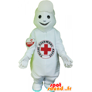 White snowman mascot with a red cross on the belly - MASFR032474 - Human mascots