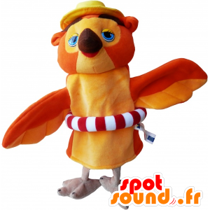 Arancio e beige mascotte gufo con una boa - MASFR032475 - Mascotte degli uccelli
