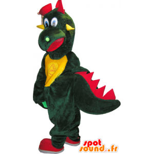 Mascote dragão verde, amarelo e vermelho gigante - MASFR032476 - Dragão mascote
