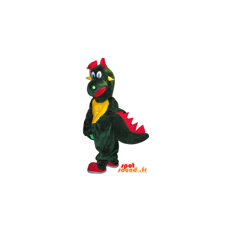 Green dragon mascot, yellow and red giant - MASFR032476 - Dragon mascot